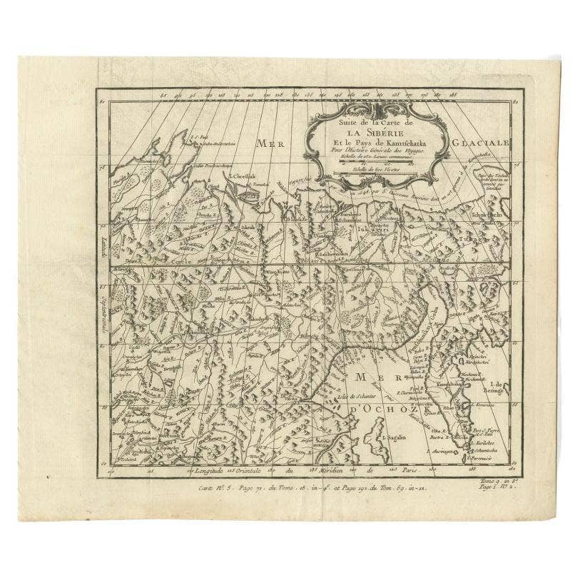 Antique Map of Eastern Siberia Extending to Kamtchatka, Russia, 1764