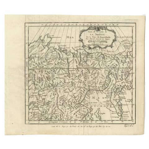 Antique Map of Eastern Siberia Extending to Kamtchatka, Russia, 1764