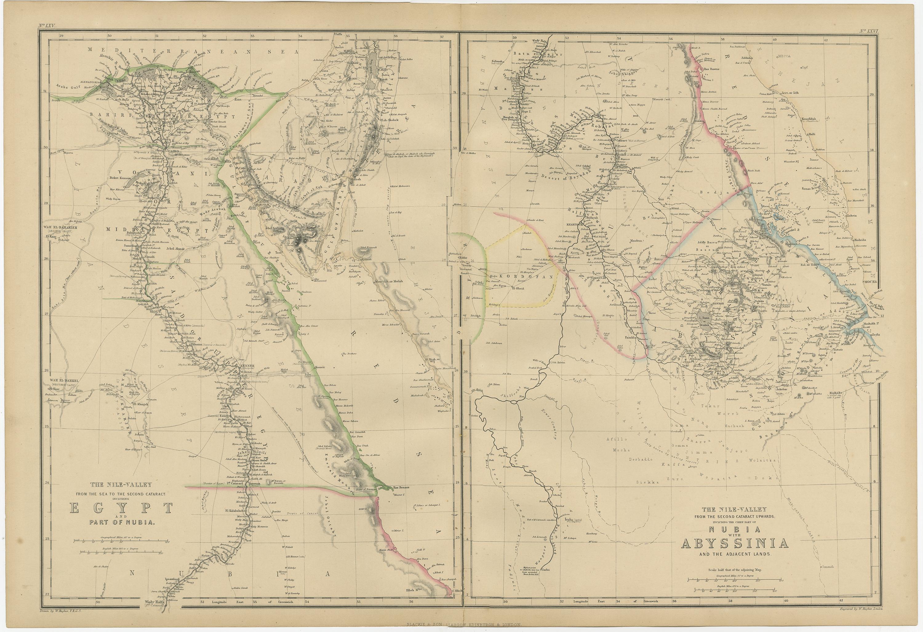 Carte ancienne d'Égypte et d'Anatolie par W. G. Blackie, 1859 Bon état - En vente à Langweer, NL