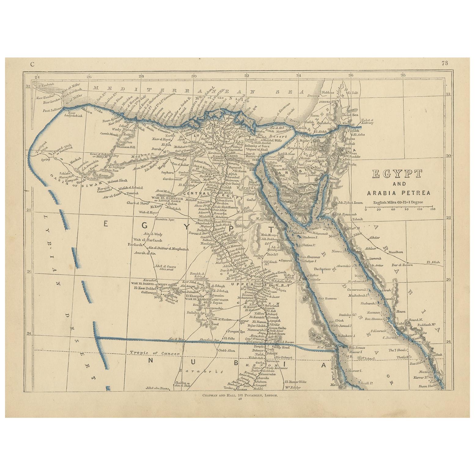 Antike antike Karte von Ägypten und Arabia Petraea von Lowry, '1852'