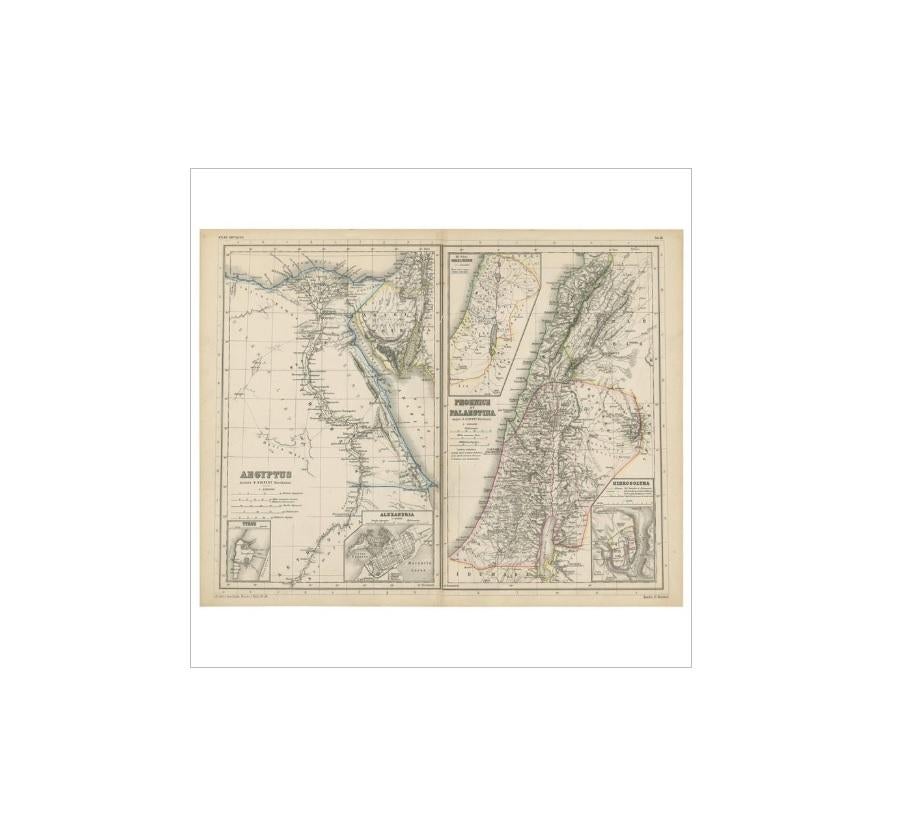 Antique map titled 'Aegyptus, Phoenice et Palestina'. With inset maps of Tyrus, Alexandria and Hierosolyma. This map originates from 'Atlas Antiquus. Zwölf Karten zur Alten Geschichte' by H. Kiepert. Published in Berlin, circa 1870.