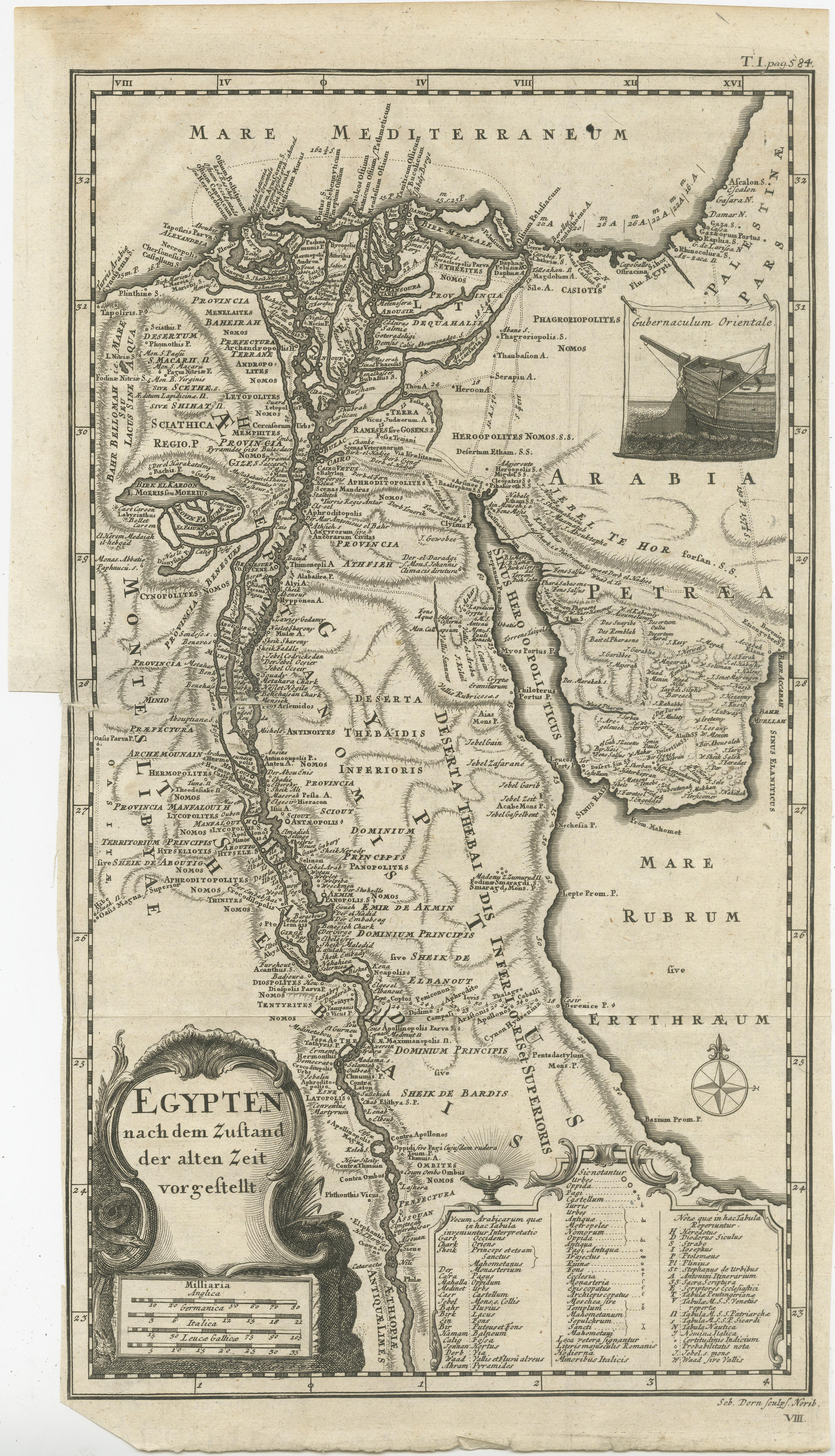Antique map titled 'Egypten nach dem Zustand der alten Zeit vorgestellt'. This uncommon and richly detailed map of Egypt features hundreds of place names along the Nile. The Sinai Peninsula is shown with a strangely stub-like tip. An inset at right