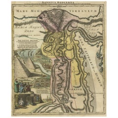 Mappa antica dell'Egitto e del fiume Nilo con Sfinge, Piramidi, ecc., 1720 ca.