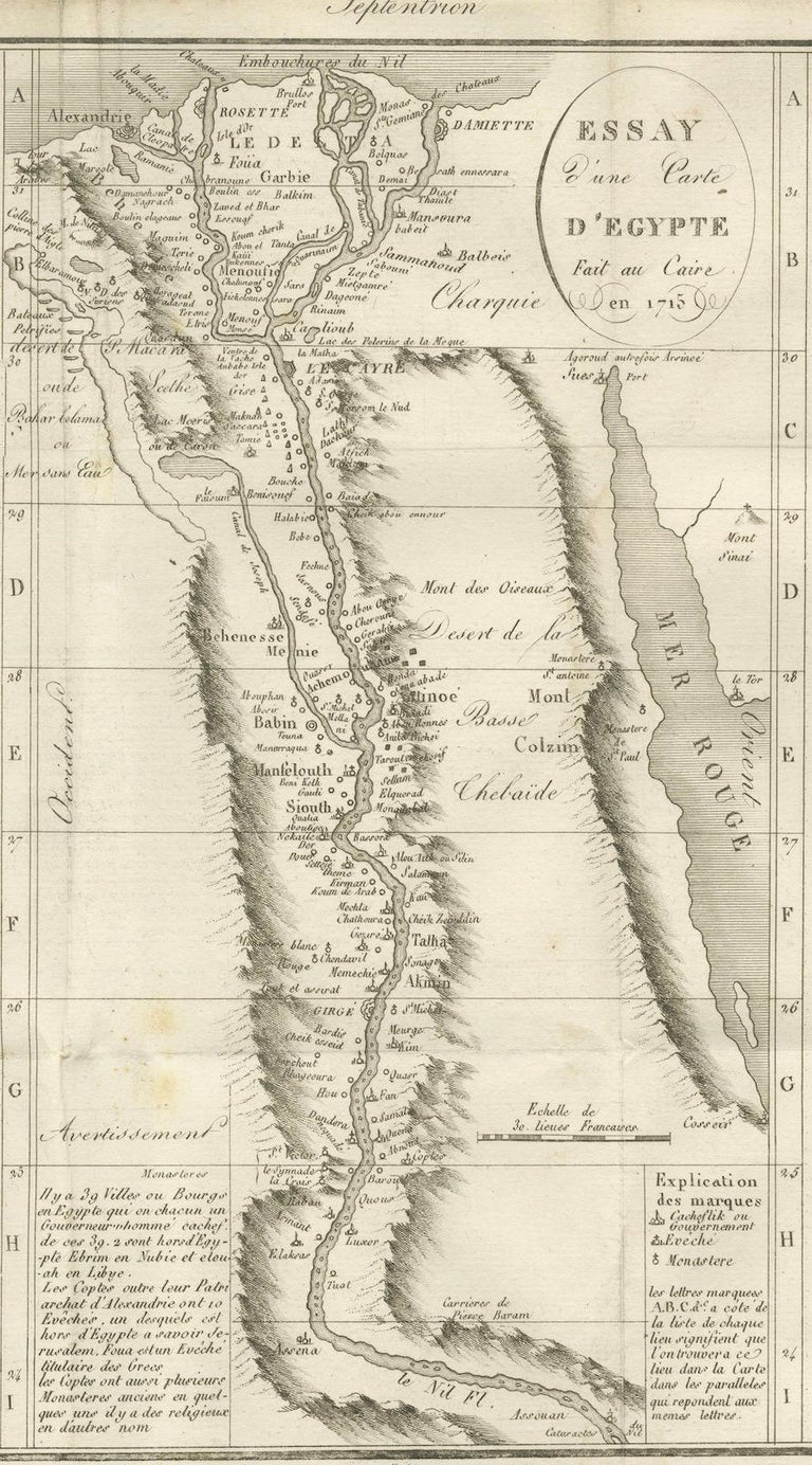 Mapa antiguo de Egipto y el valle del Nilo con índice de ciudades, 1715 en  venta en 1stDibs España, image size:768x1384