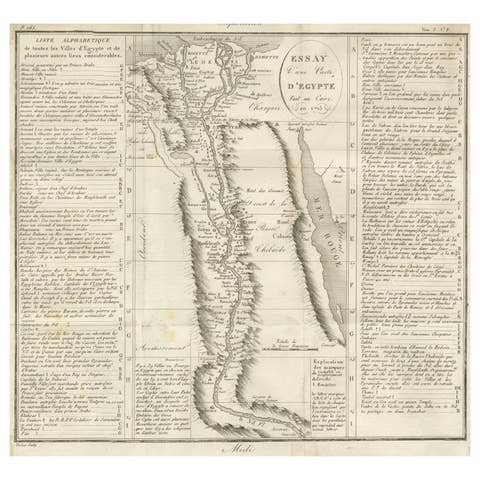Antique Map of Egypt and the Nile Valley with City Index, 1715