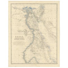 Antique Map of Egypt, Araba Petraea and Lower Nubia by A.K. Johnston, 1865