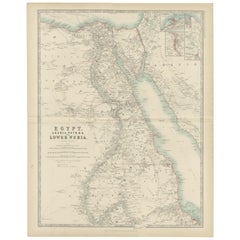 Antique Map of Egypt, Arabia Petraea and Lower Nubia by Johnston '1909'