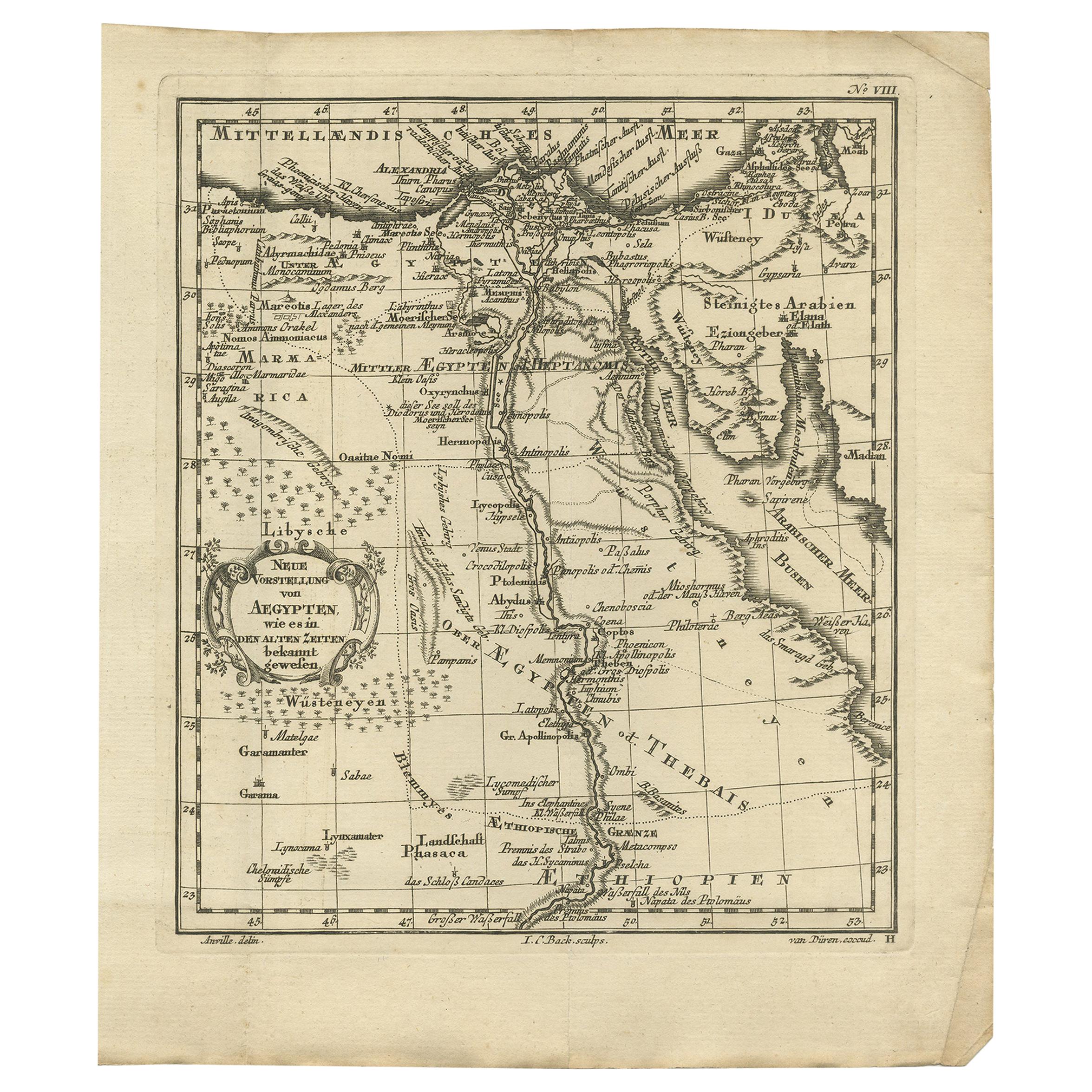 Mapa original antiguo de Egipto por Van Dùren '1749