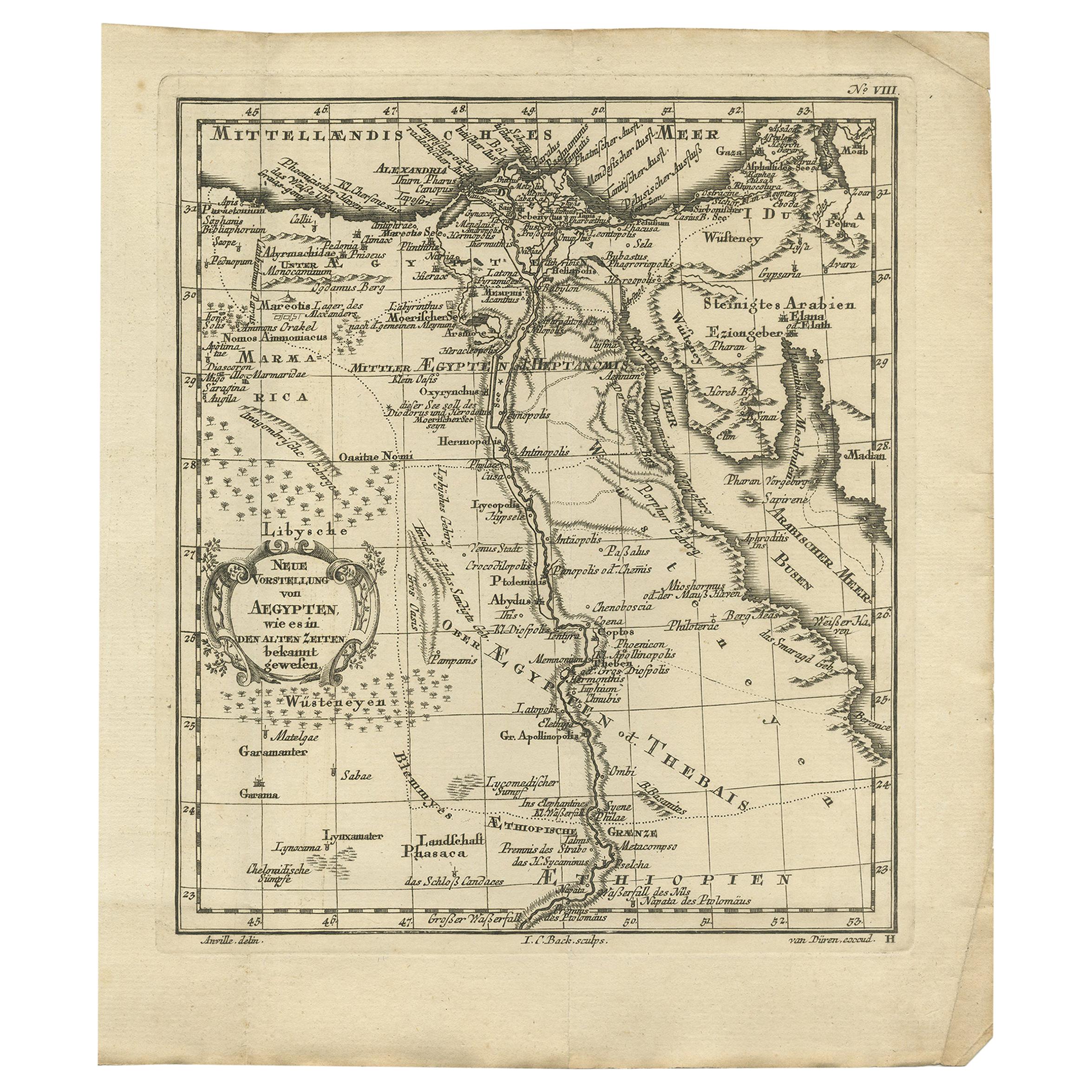 Carte ancienne originale de l'Egypte par Van Dùren '1749'. en vente