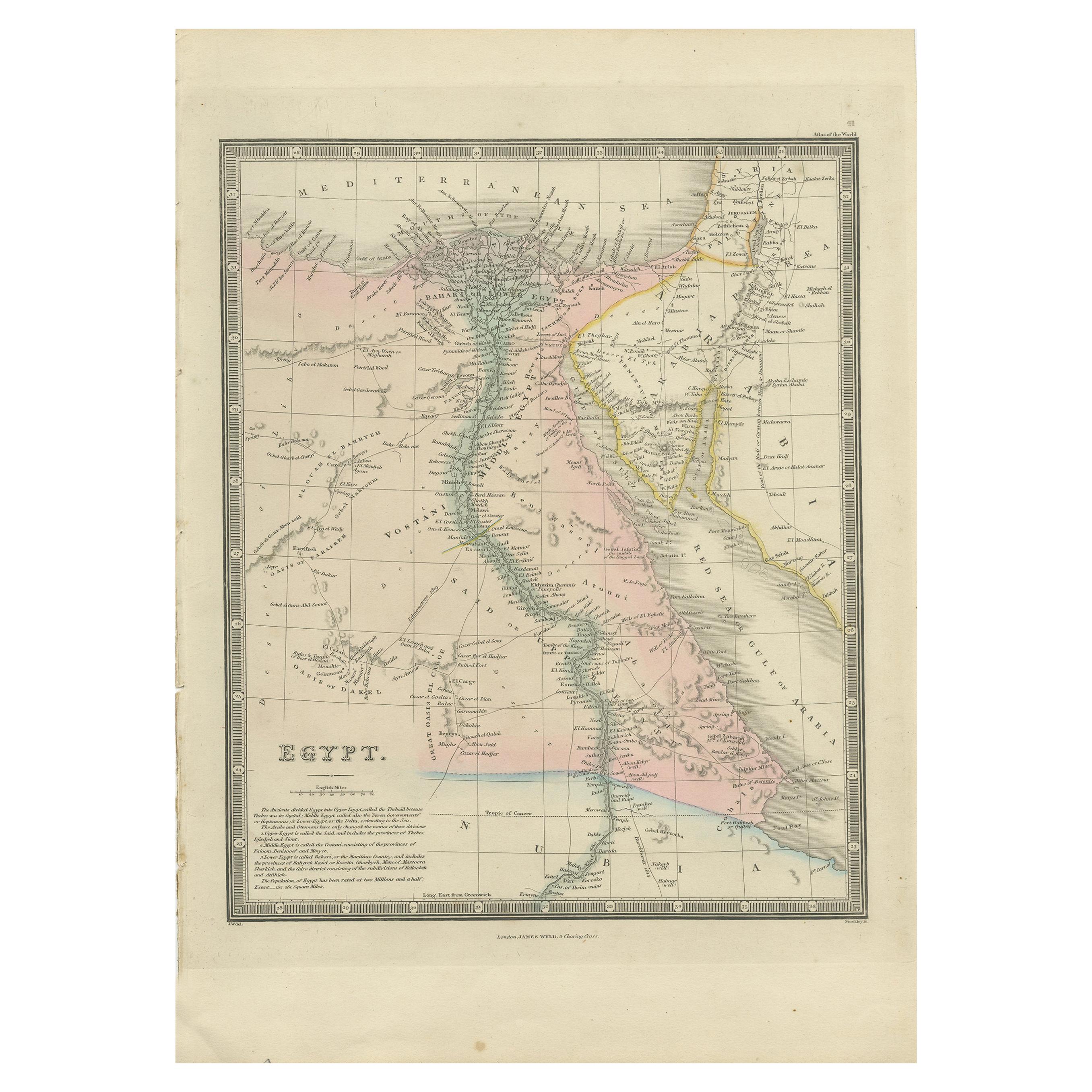 Antique Map of Egypt by Wyld, '1845'