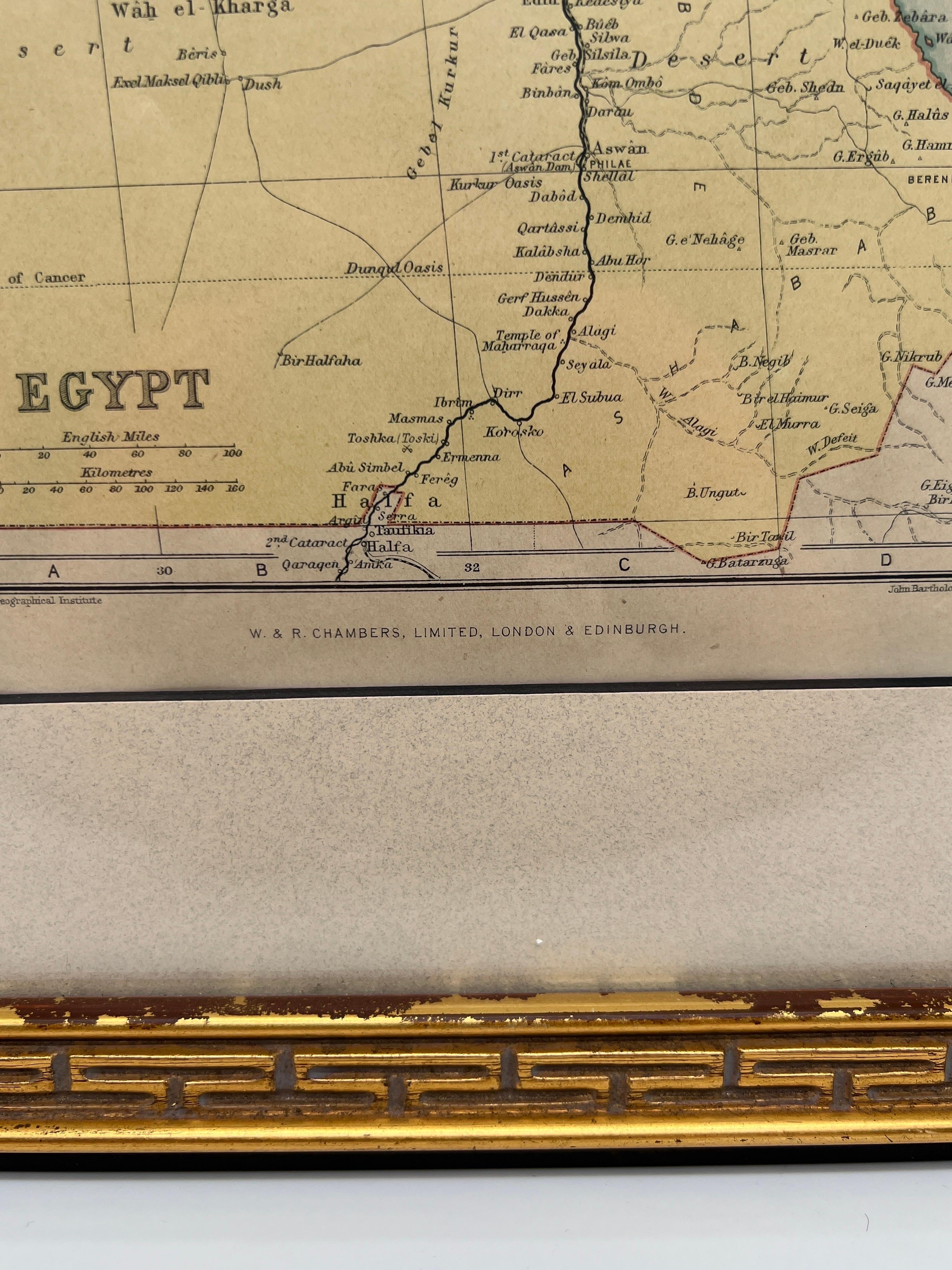 Ägypten Karte -  Das Edinburgh and Geographical Institute, John Bartholomew & Son LTD, W & R Chambers, um 1880. Untergebracht in einem vergoldeten Holzrahmen mit griechischem Schlüssel. 

Datum: 1880

Geograph und Kartograph: John George Bartholomew