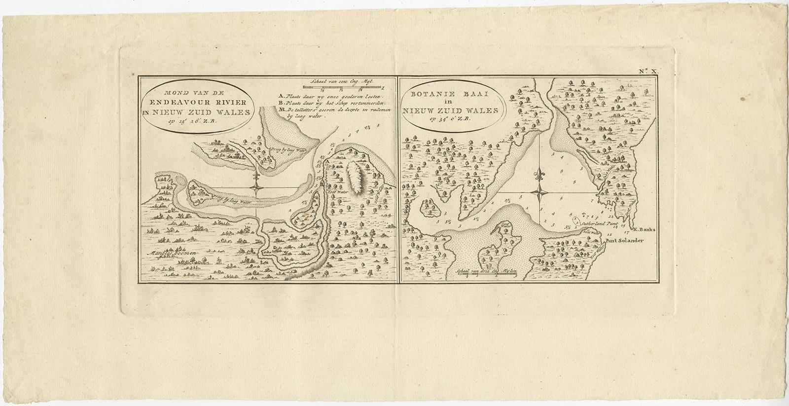 Antike Karte des Endeavour River und der Botany Bay, New South Wales, Australien, 1803 im Zustand „Gut“ im Angebot in Langweer, NL