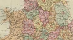 Antique Map of England, 1885 – County Colors, Railways & British Heritage