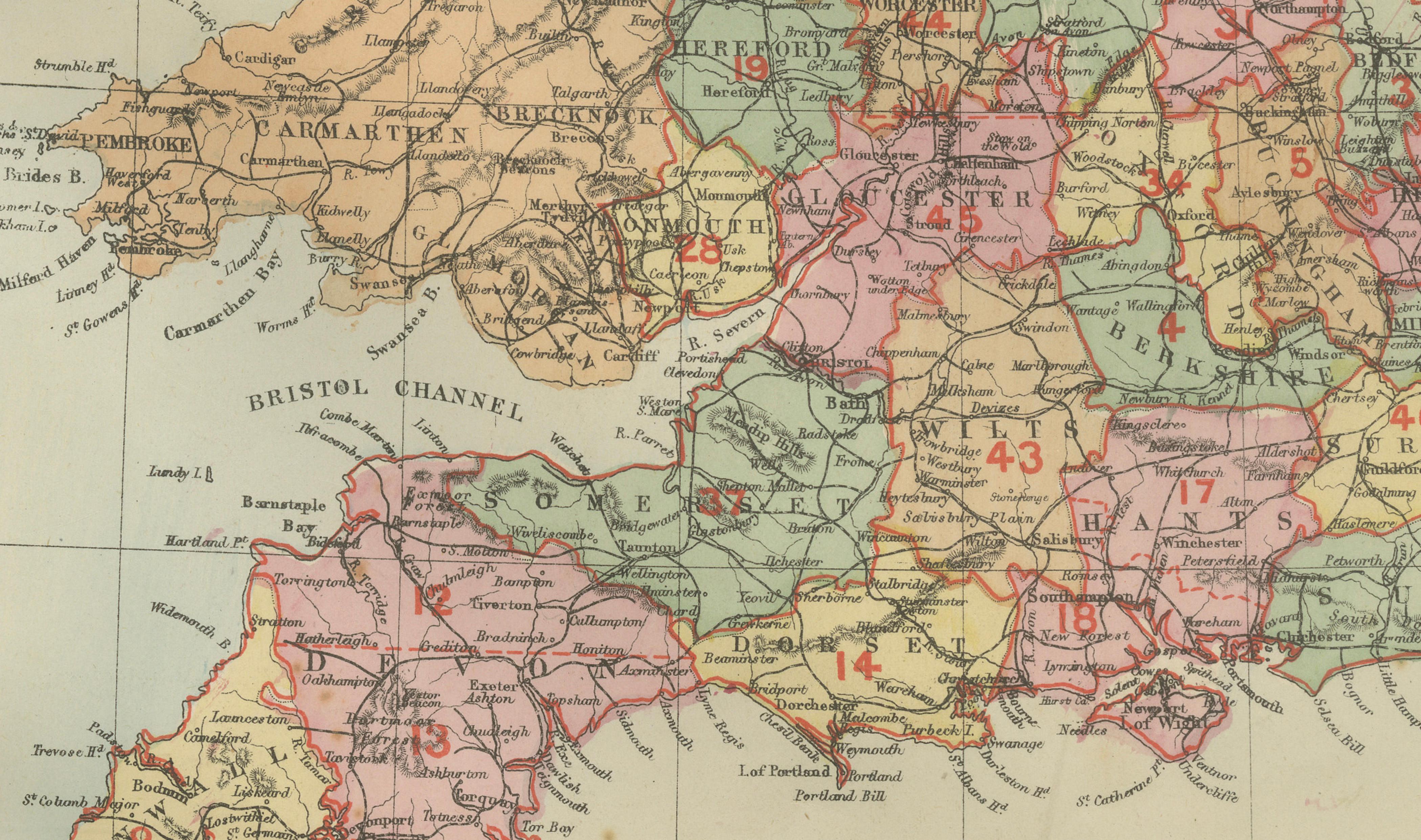 Antique Map of England, 1885 – County Colors, Railways & British Heritage