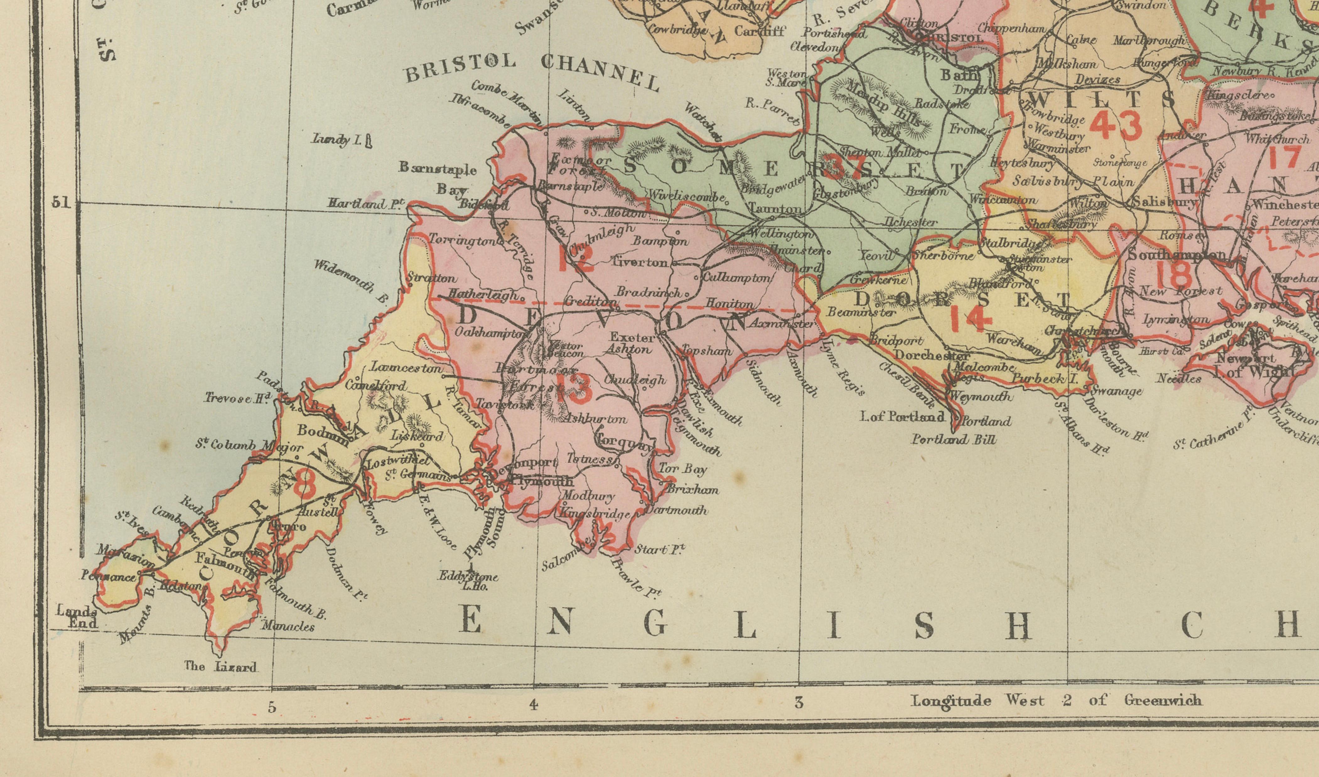 Antique Map of England, 1885 – County Colors, Railways & British Heritage