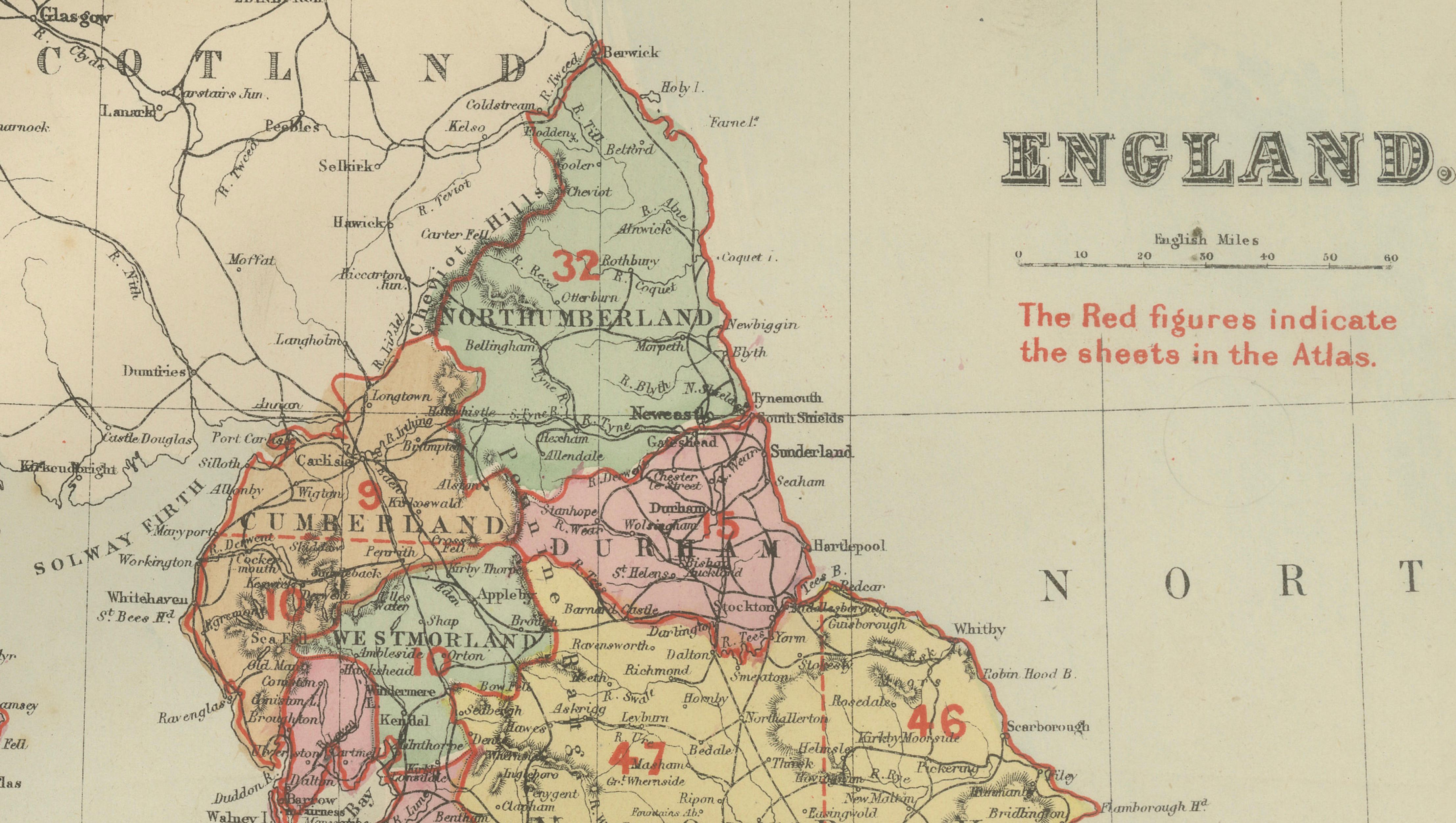 Antique Map of England, 1885 – County Colors, Railways & British Heritage