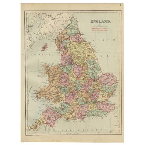 Antique Map of England, 1885 – County Colors, Railways & British Heritage