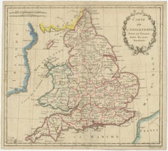 Antique Map of England, Also Showing Calais