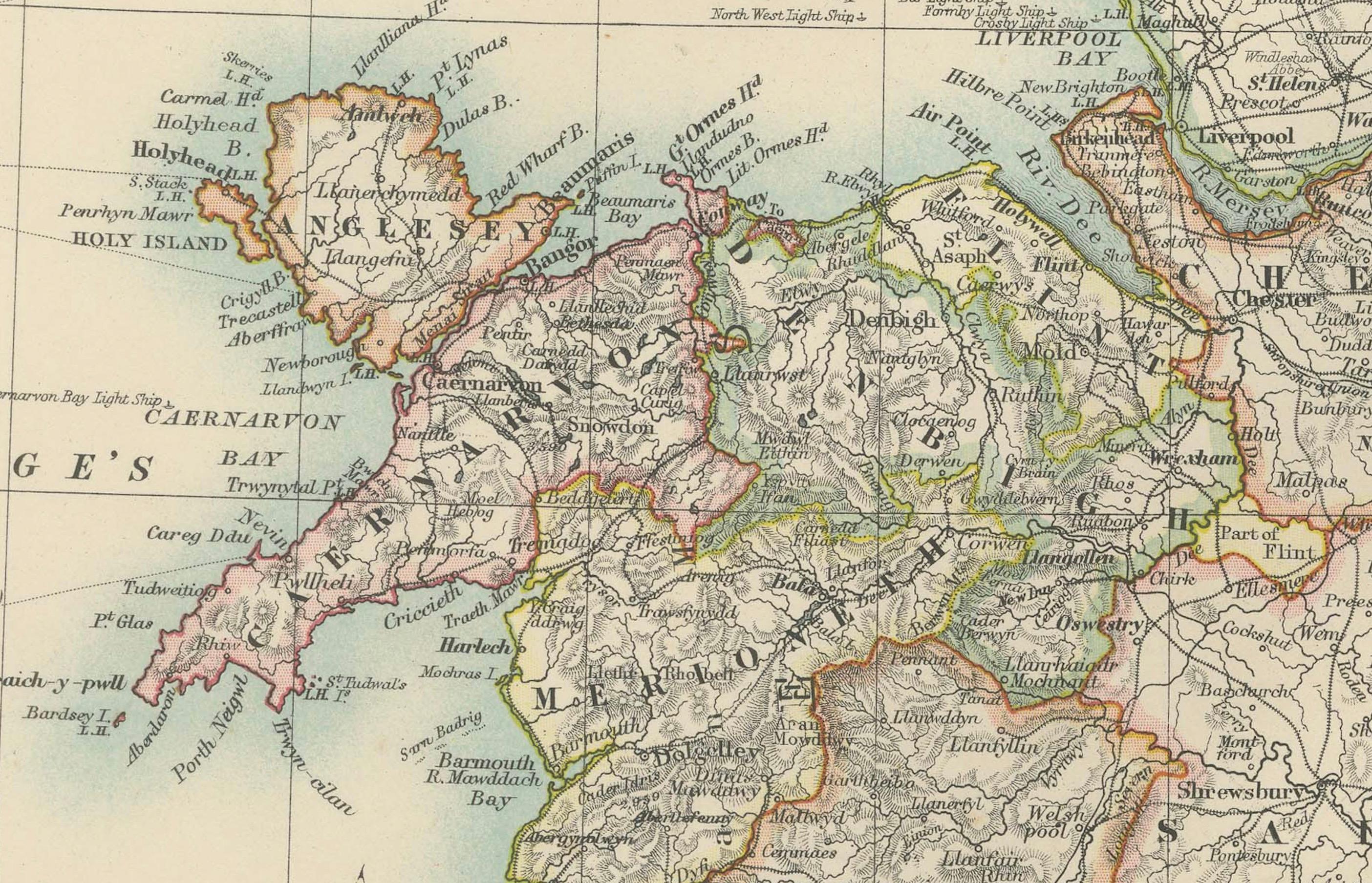 Titre : Carte ancienne de l'Angleterre et du Pays de Galles, 1903, avec les comtés et les chemins de fer détaillés

Description :
Cette carte ancienne magnifiquement détaillée, intitulée 