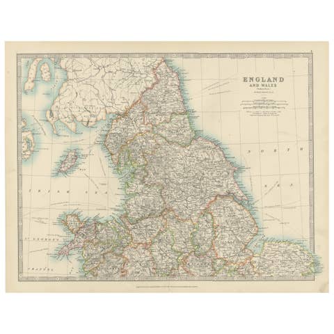Antique Map of England and Wales, 1903, with Detailed Counties and Railways