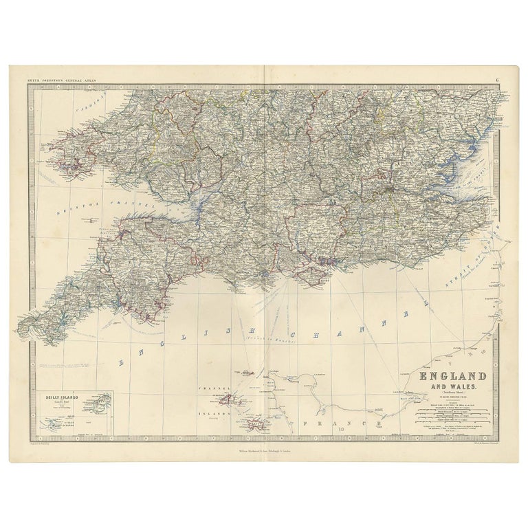 Antique Map of England and Wales by A.K. Johnston, 1865 For Sale at 1stDibs