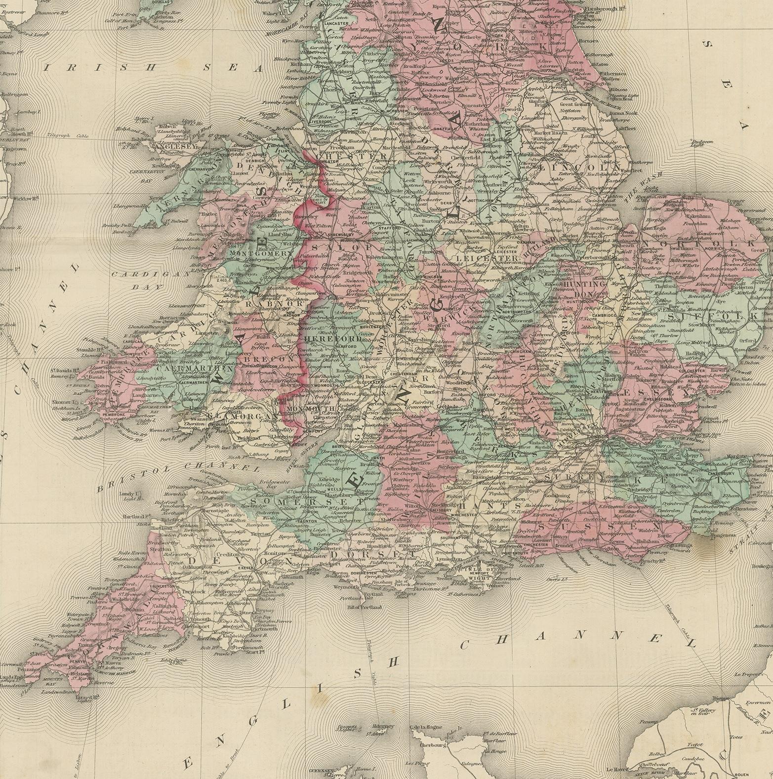 XIXe siècle Carte ancienne d'Angleterre et de Galles par Johnson (1872) en vente