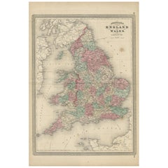 Carte ancienne d'Angleterre et de Galles par Johnson (1872)