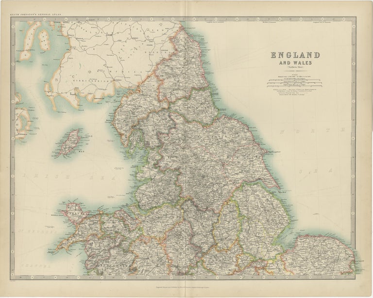 Antique Map of England and Wales by Johnston '1909' For Sale at 1stDibs