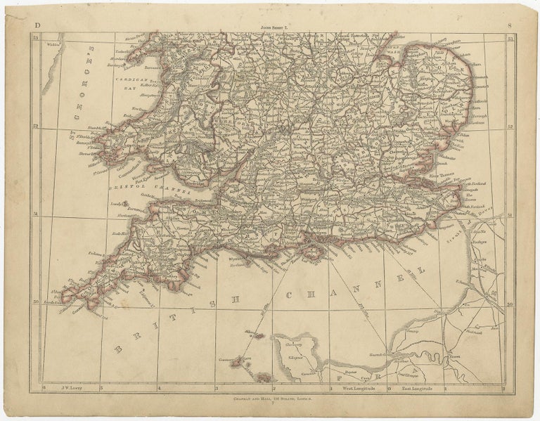 Antique Map of England and Wales by Lowry, '1852' For Sale at 1stDibs