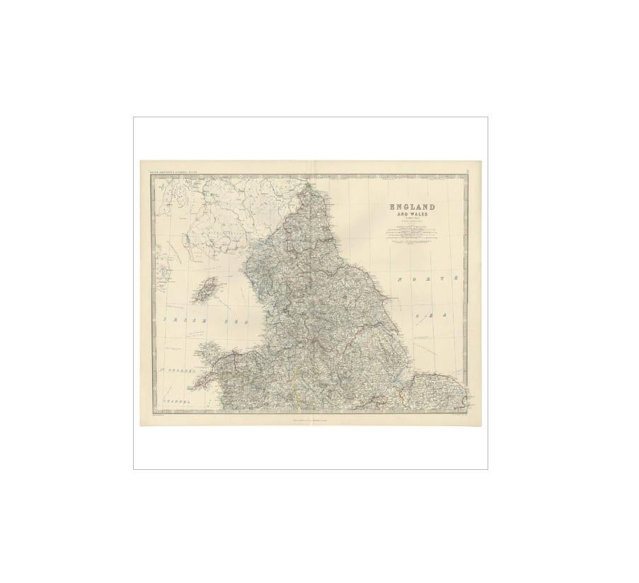Antike Karte von England und Wales „North“ von A.K. Johnston, 1865 im Zustand „Gut“ im Angebot in Langweer, NL