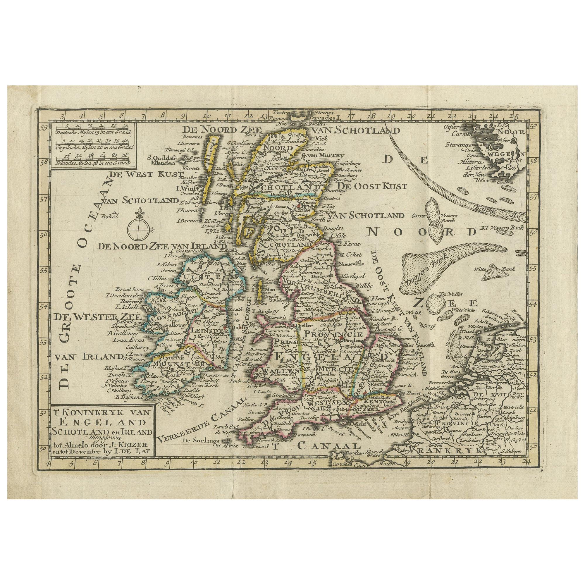 Antique Map of England, Scotland and Ireland by Keizer & de Lat, 1788