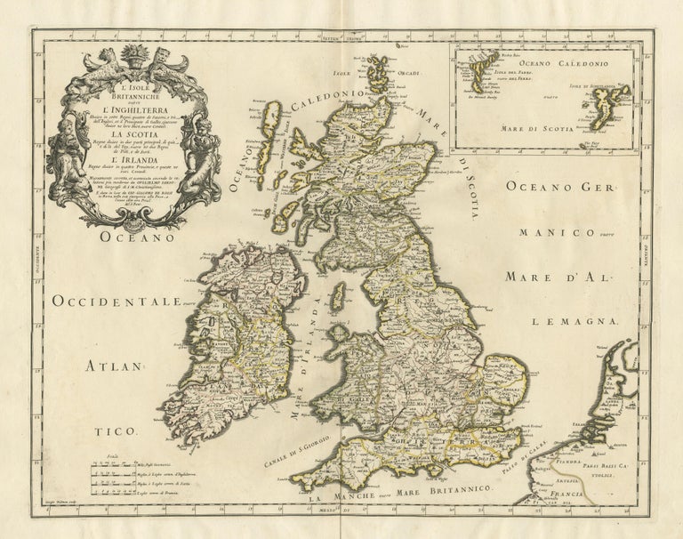 Antique Map of England, Scotland and Ireland with Original Hand ...