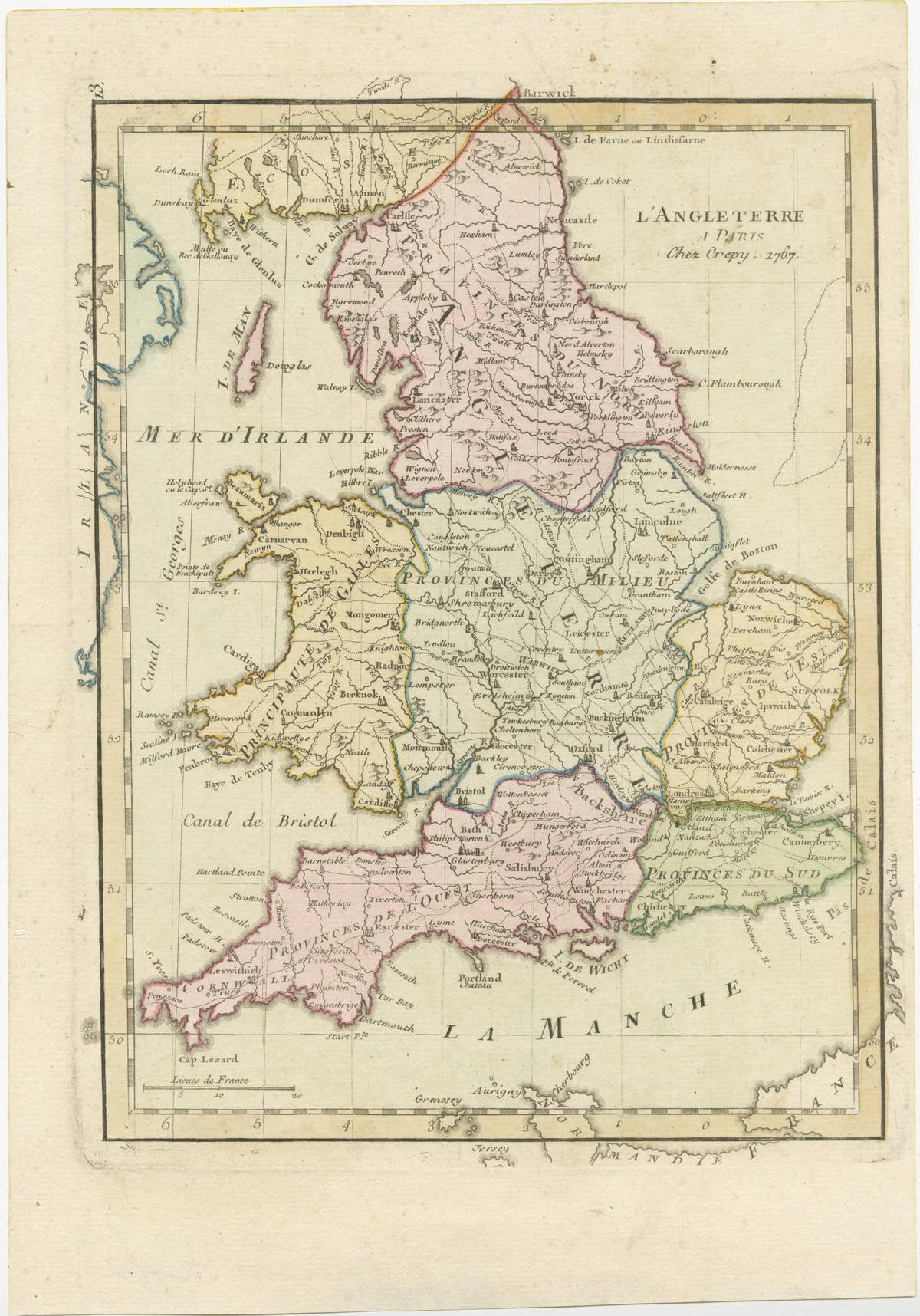 Antique Map of England with Contemporary Hand Coloring