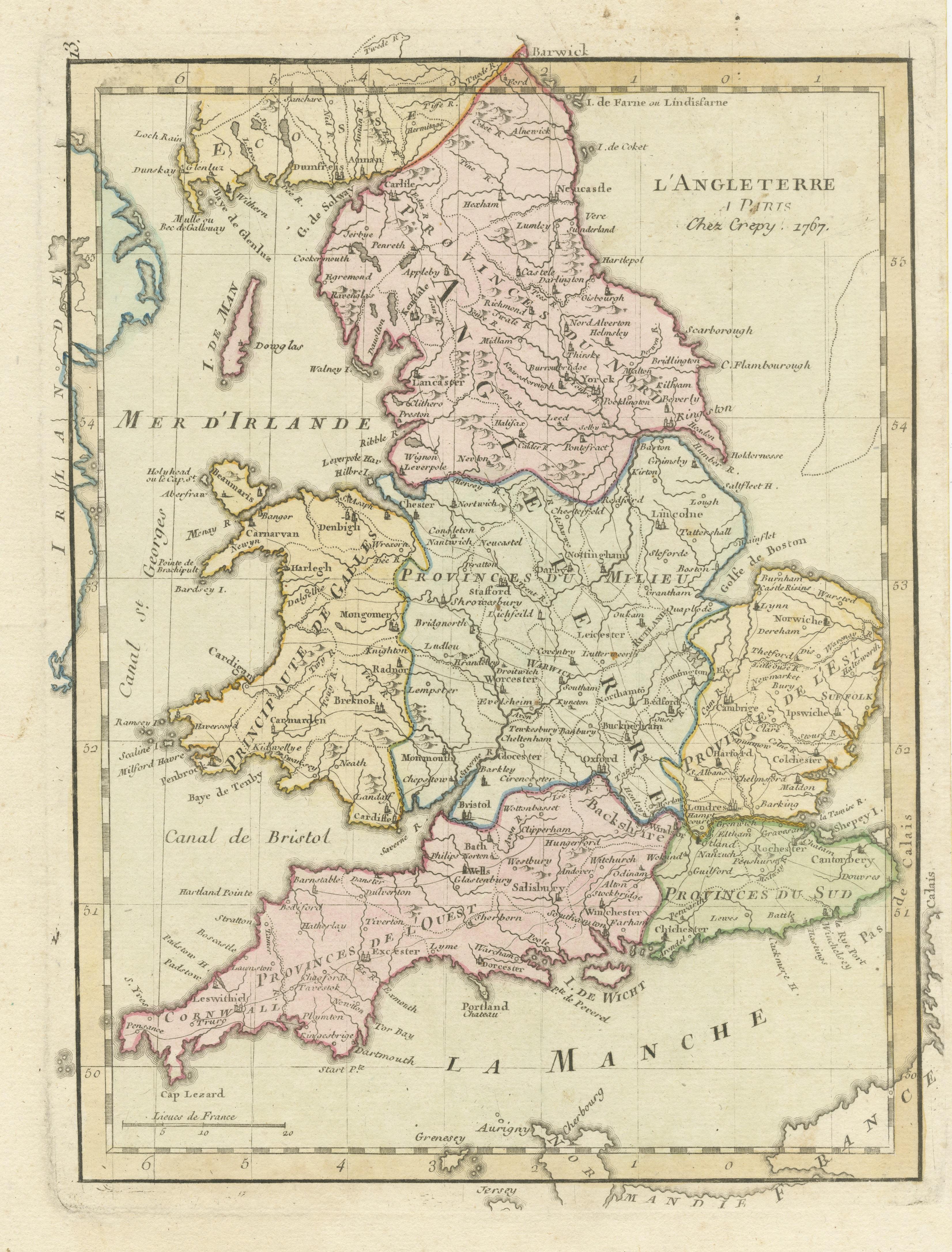 Antique Map of England with Contemporary Hand Coloring In Good Condition For Sale In Langweer, NL
