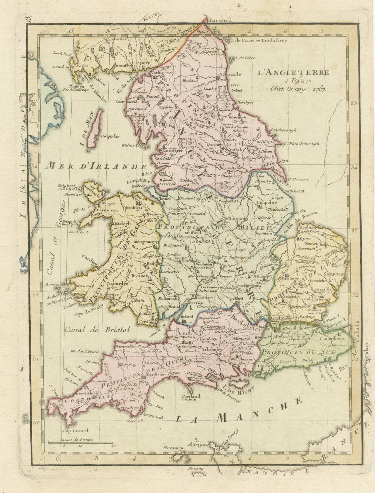 Antique Map of England with Contemporary Hand Coloring