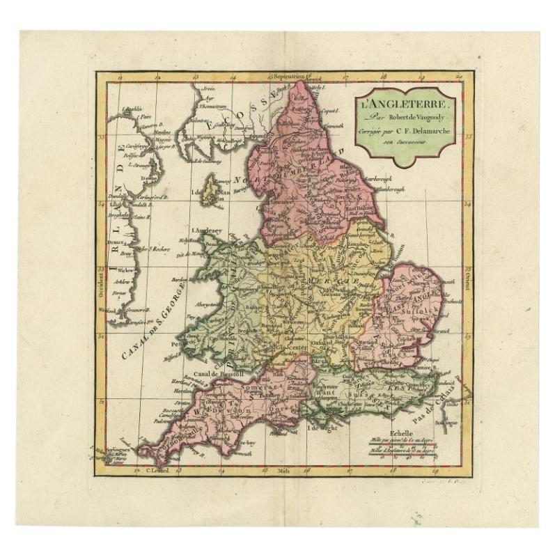 Antique Map of England with French Title, 1806 For Sale