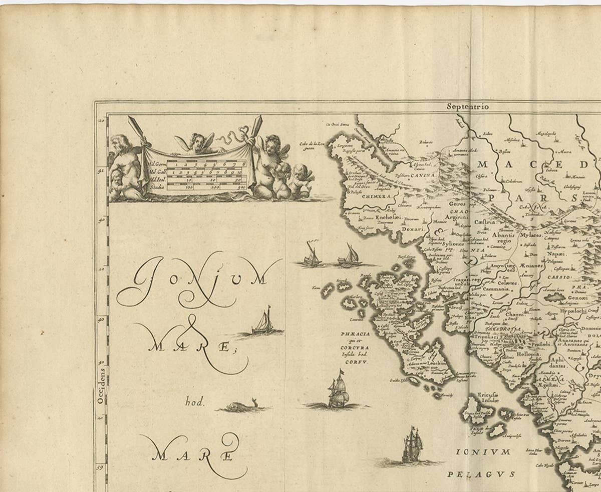 Antique Map of Epirus 'Albania, Greece' by J. Janssonius, circa 1650