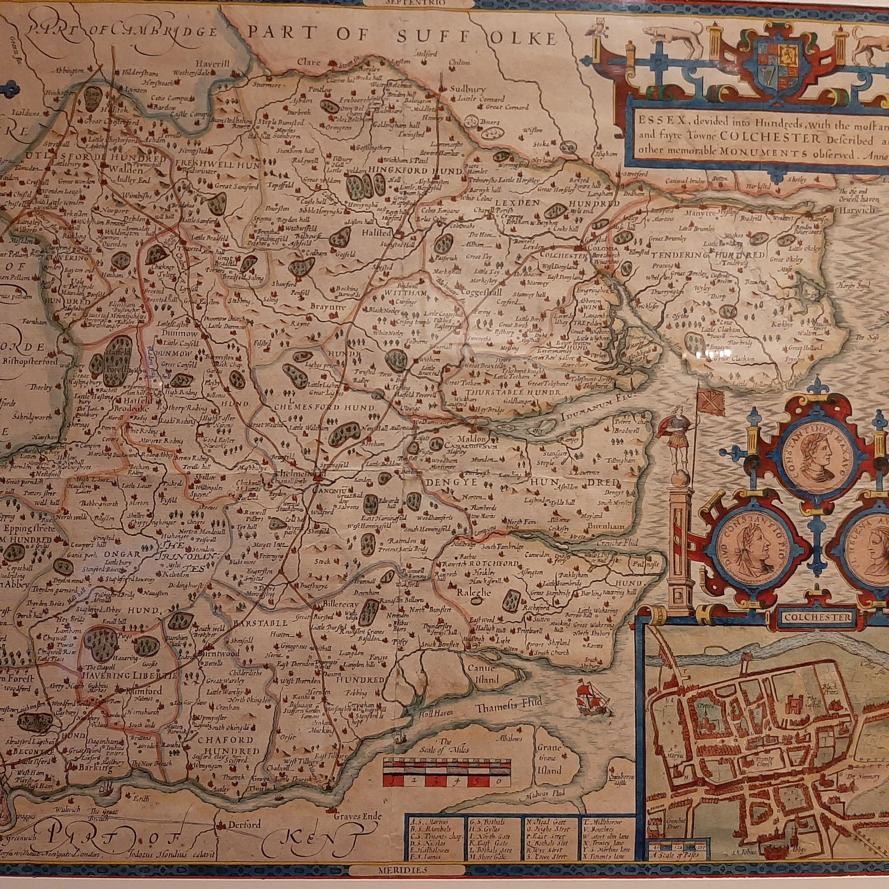 Carte ancienne de l'Essex par Overton, datant d'environ 1710 Bon état - En vente à Langweer, NL