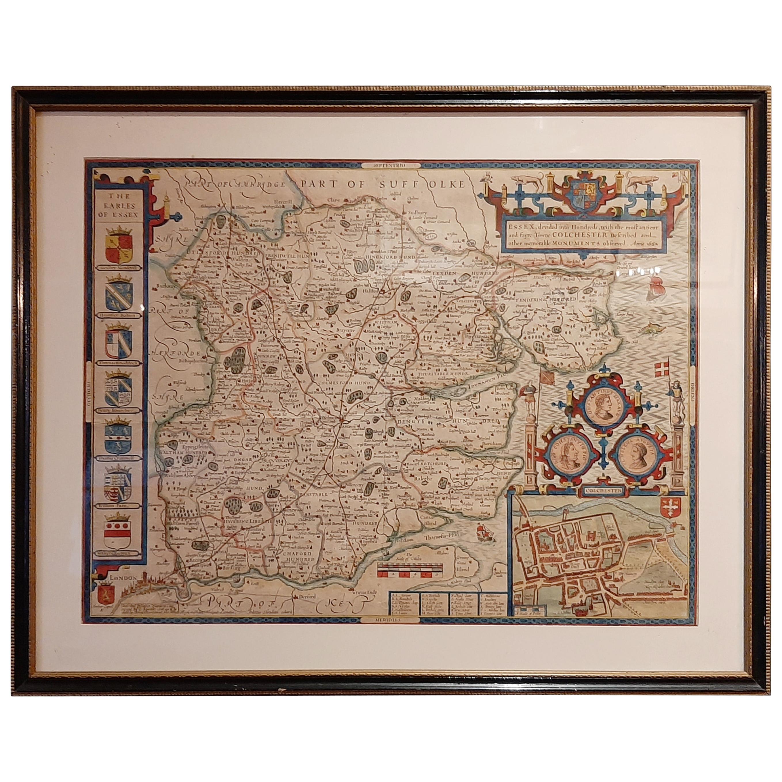 Antique Map of Essex by Overton, circa 1710 For Sale