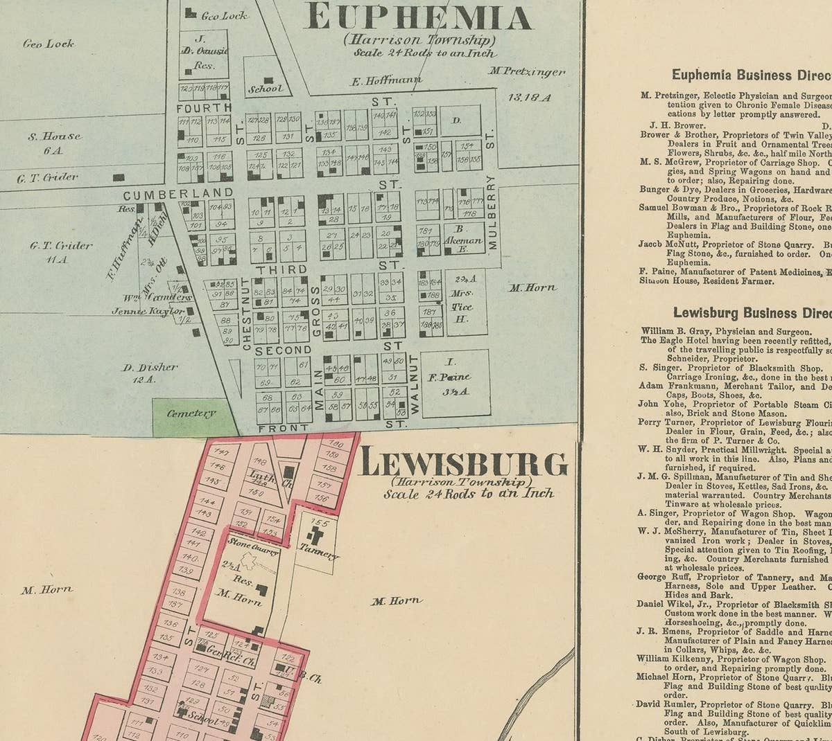 Antique Map of Euphemia, Lewisburg & West Florence, 1871