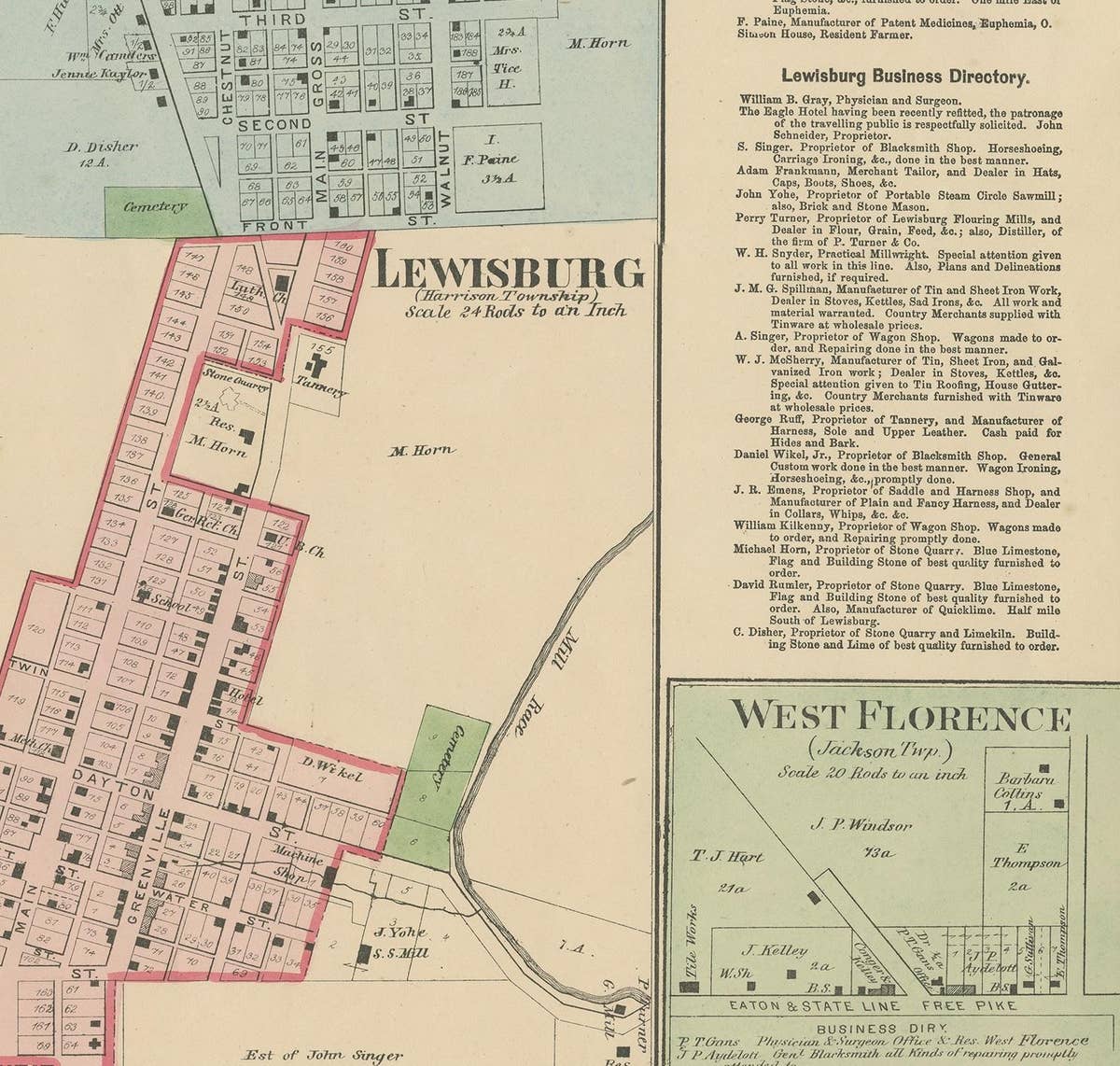 Antique Map of Euphemia, Lewisburg & West Florence, 1871