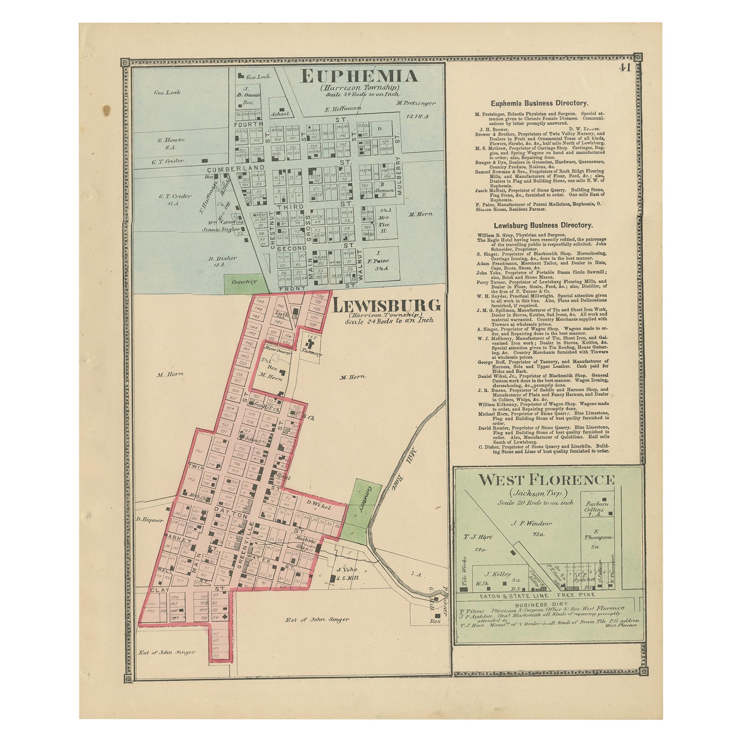 Antique Map of Euphemia, Lewisburg & West Florence, 1871