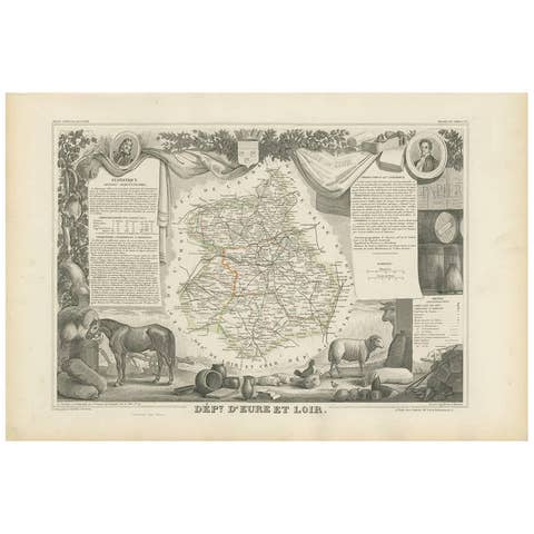 Antique Map of Eure Et Loir ‘France’ by v. Levasseur, 1854