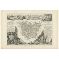 Antique Map of Eure ‘France’ by V. Levasseur, 1854