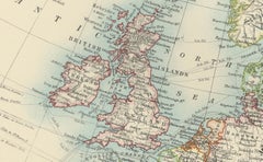 Antique Map of Europe, 1903, with Intricate Political Boundaries and Rich Detail