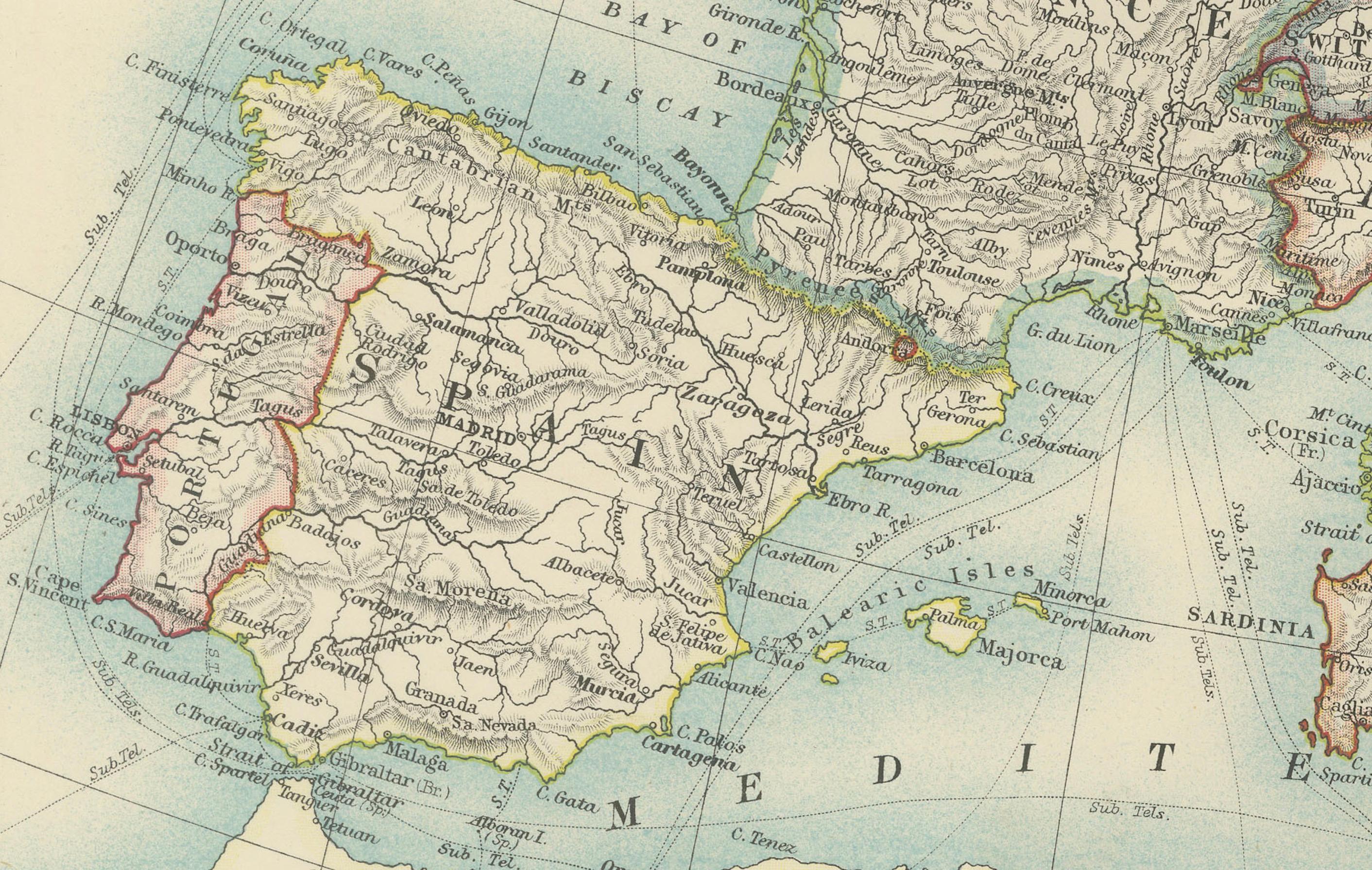 Carte ancienne de l'Europe, 1903, avec des frontières politiques complexes et de riches détails Bon état - En vente à Langweer, NL