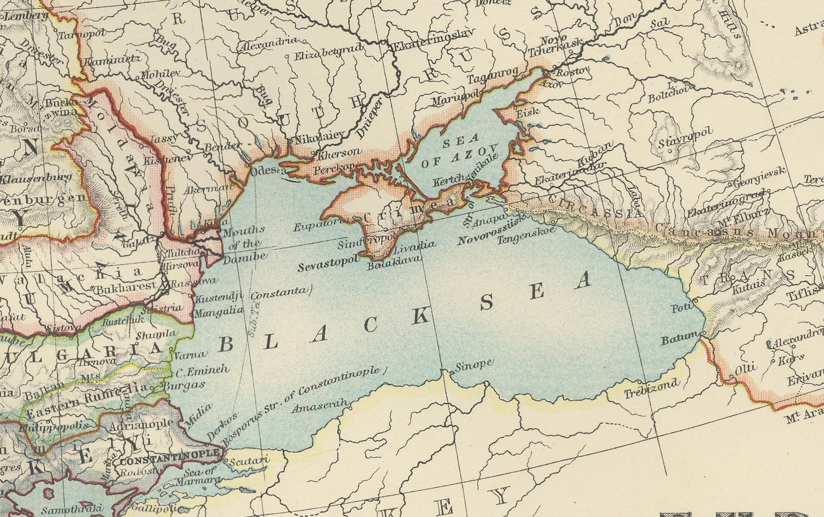 Papier Carte ancienne de l'Europe, 1903, avec des frontières politiques complexes et de riches détails en vente