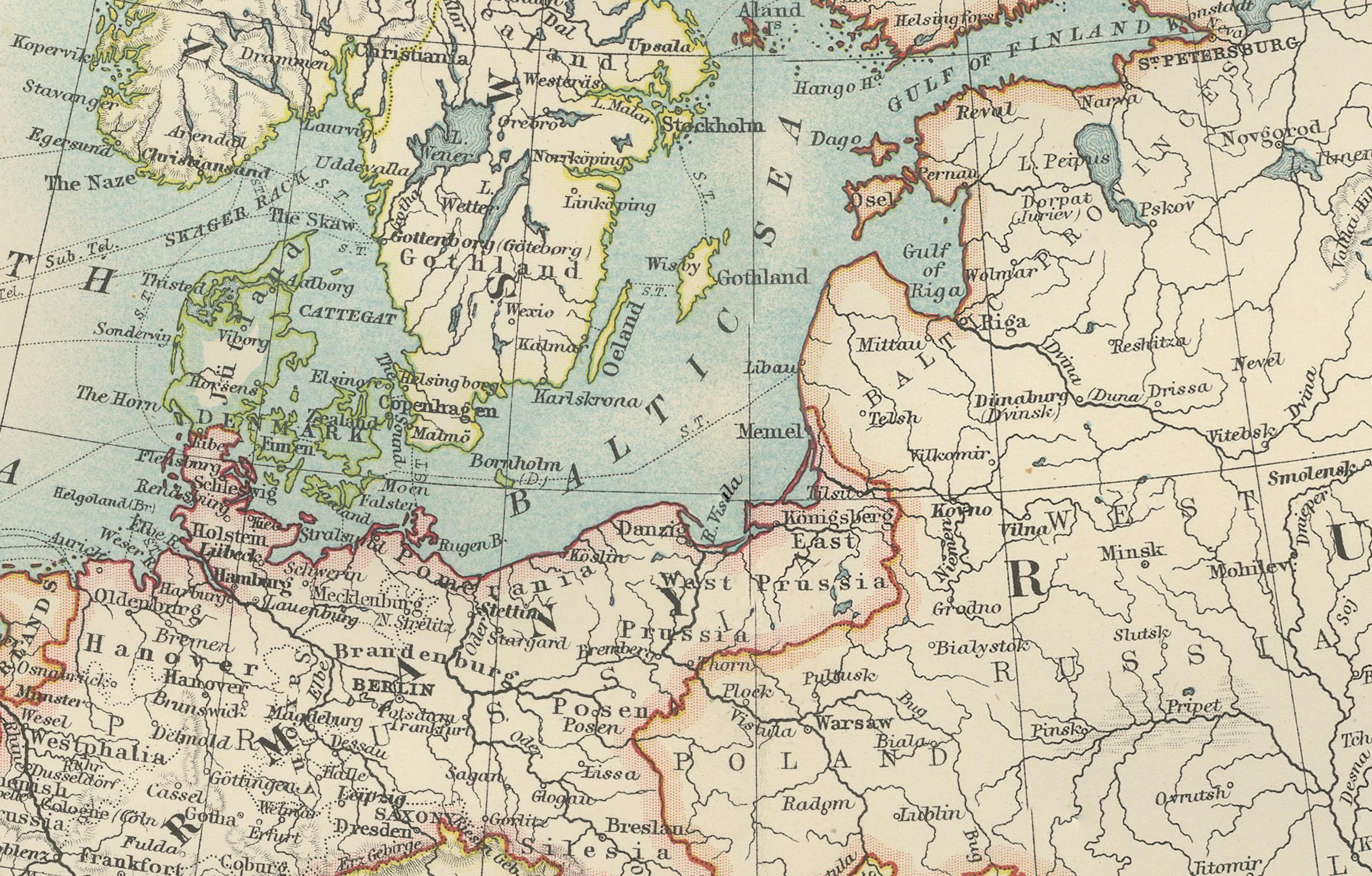 Carte ancienne de l'Europe, 1903, avec des frontières politiques complexes et de riches détails en vente 2