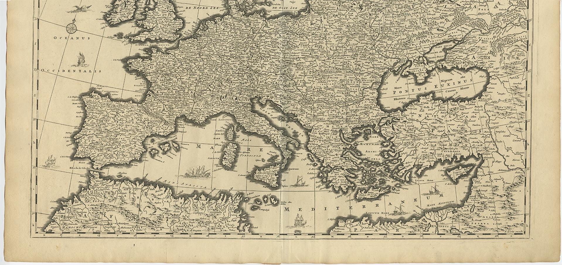This is an attractive historical map of Europe created by Frederick de Wit, published around 1690. Here's a detailed description of the map and additional context about its creation:

### Description of the Map:

- **Geographical Coverage:** The map