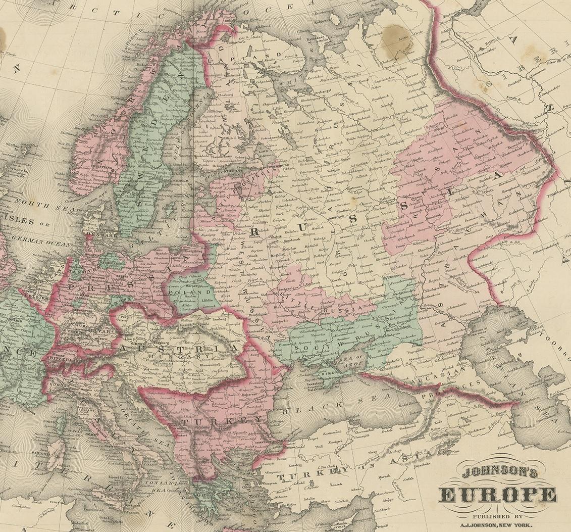 Antike Europakarte von Johnson, „1872“ (19. Jahrhundert) im Angebot